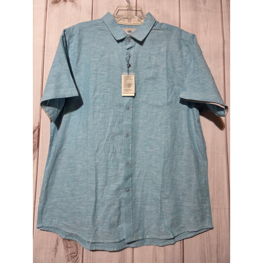Report Collection Mens Linen Blend Short Sleeve Button Down Shirt Seafoam XL NEW